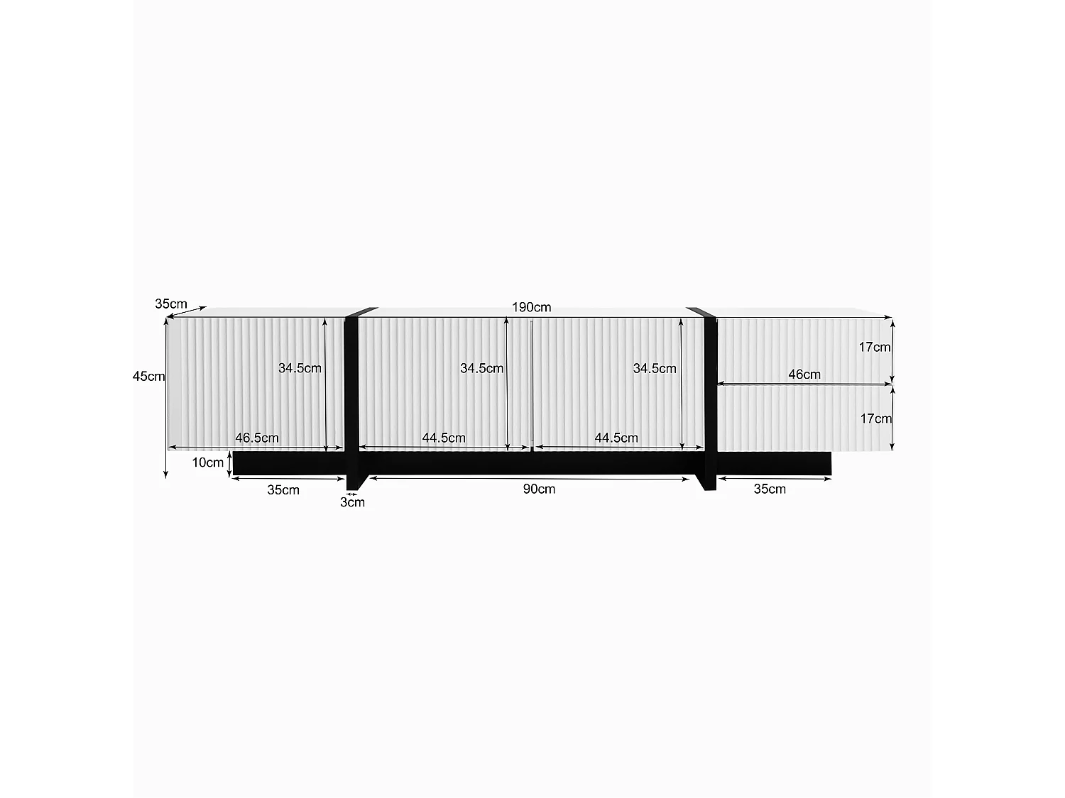 TV Stand W 190cm - 3 Doors, 2 Drawers, 5 Compartments - White & Black