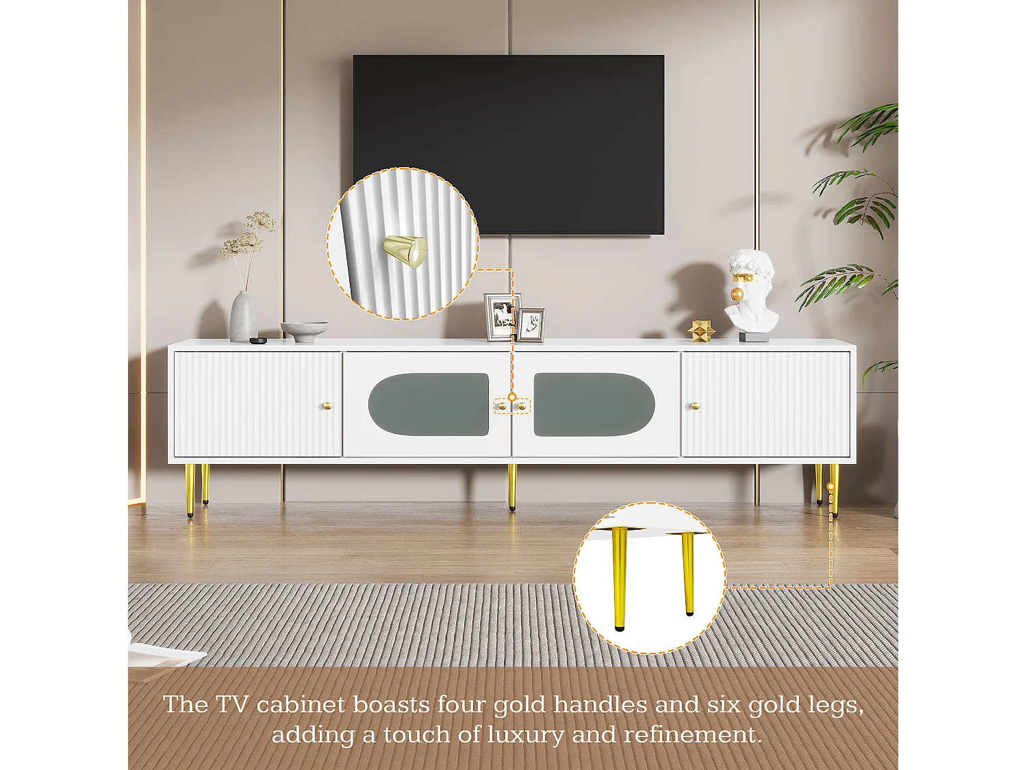 Modern TV stand 170cm - suitable for 70"-79" TVs - with 4 doors - White