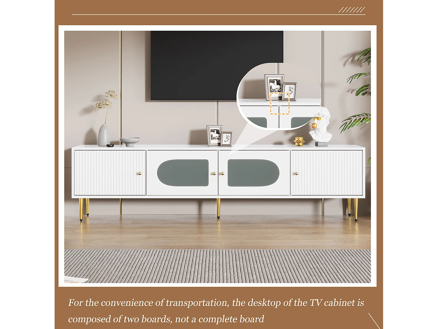 Modern TV stand 170cm - suitable for 70"-79" TVs - with 4 doors - White