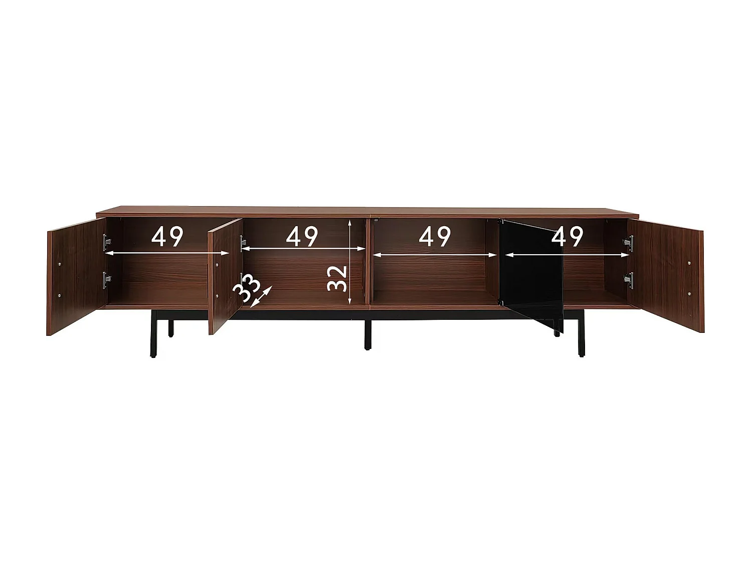 TV stand 159x35x53cm - with LED lighting - with 2 doors - striped texture - country style - brown