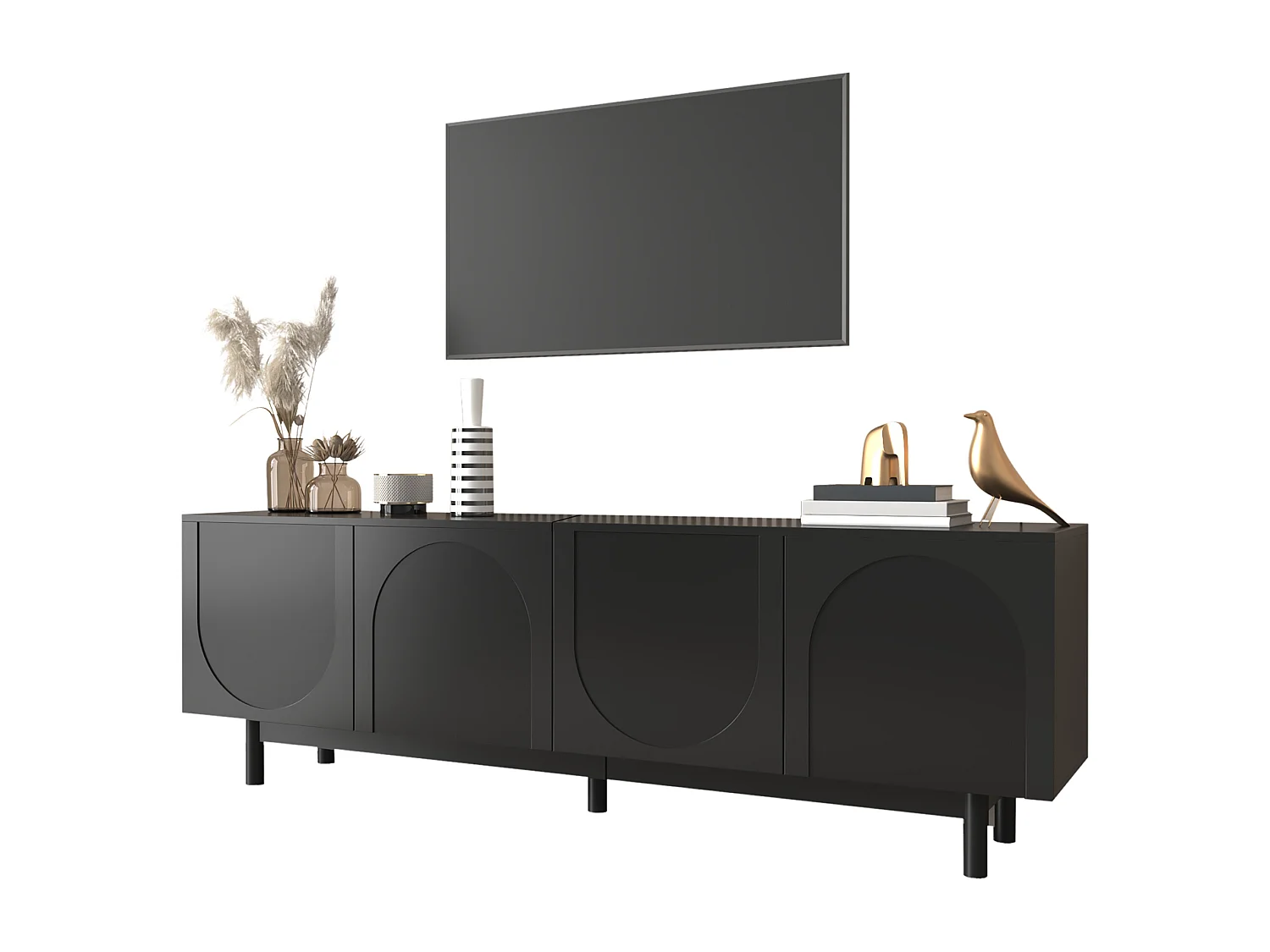 Modern TV stand - with adjustable shelves - particleboard - Black