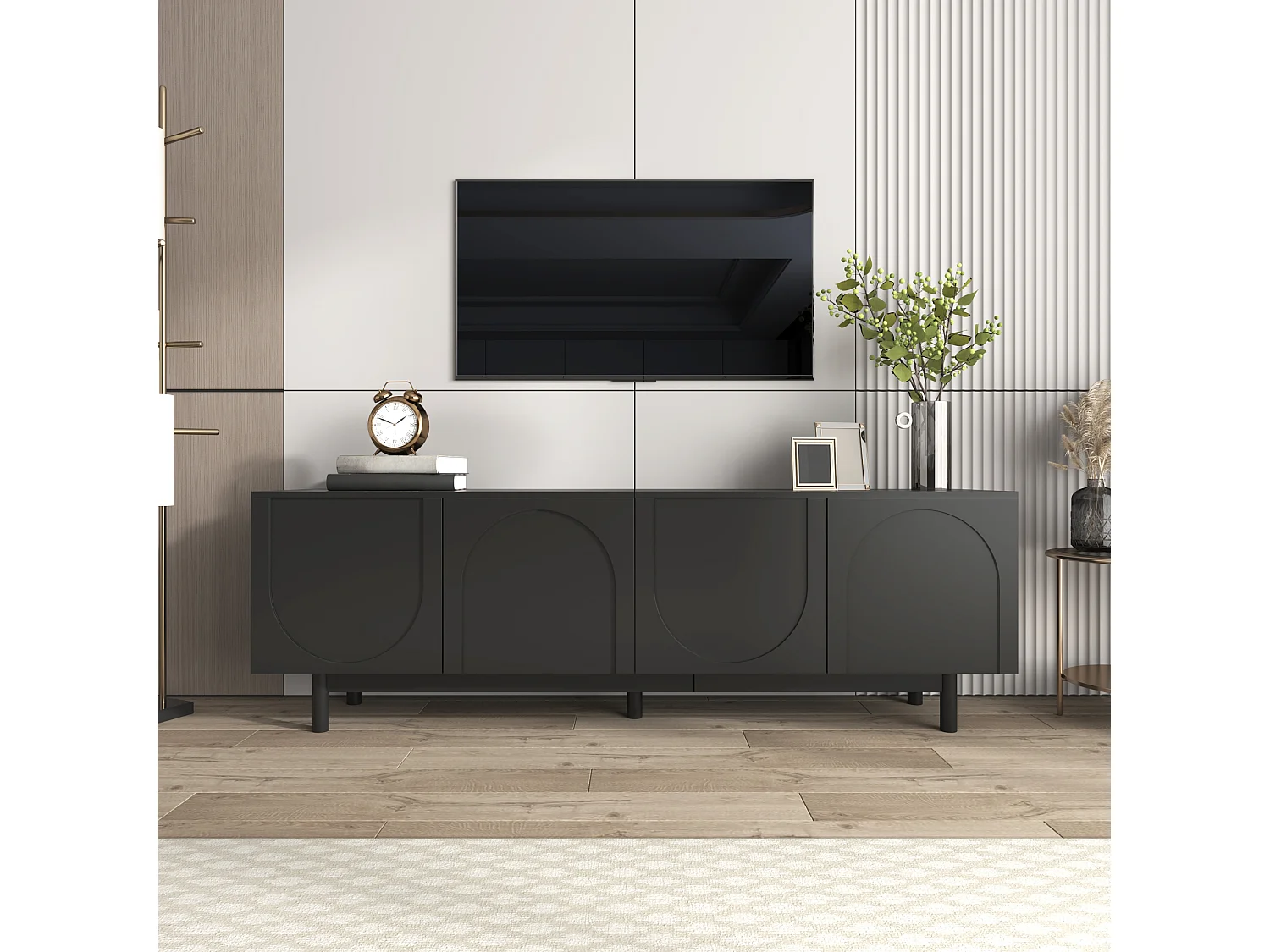 Modern TV stand - with adjustable shelves - particleboard - Black