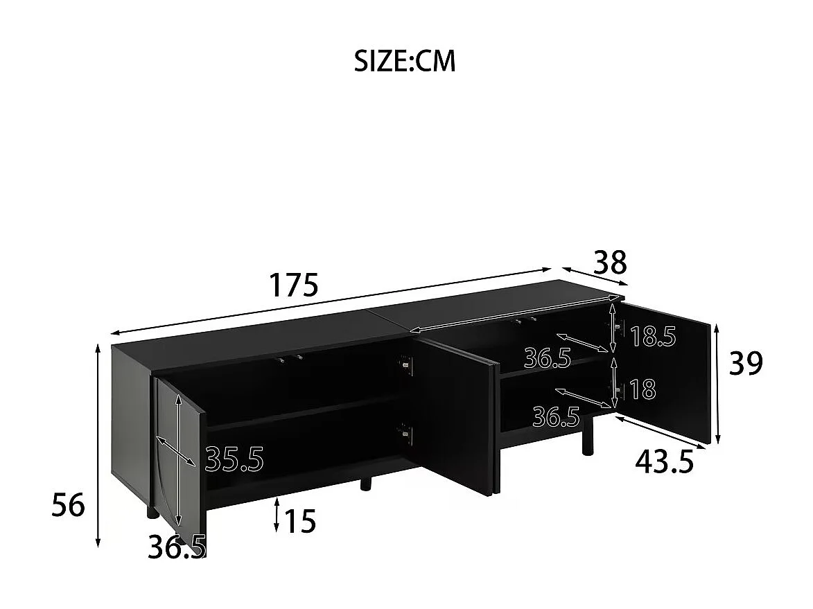 Modern TV stand - with adjustable shelves - particleboard - Black