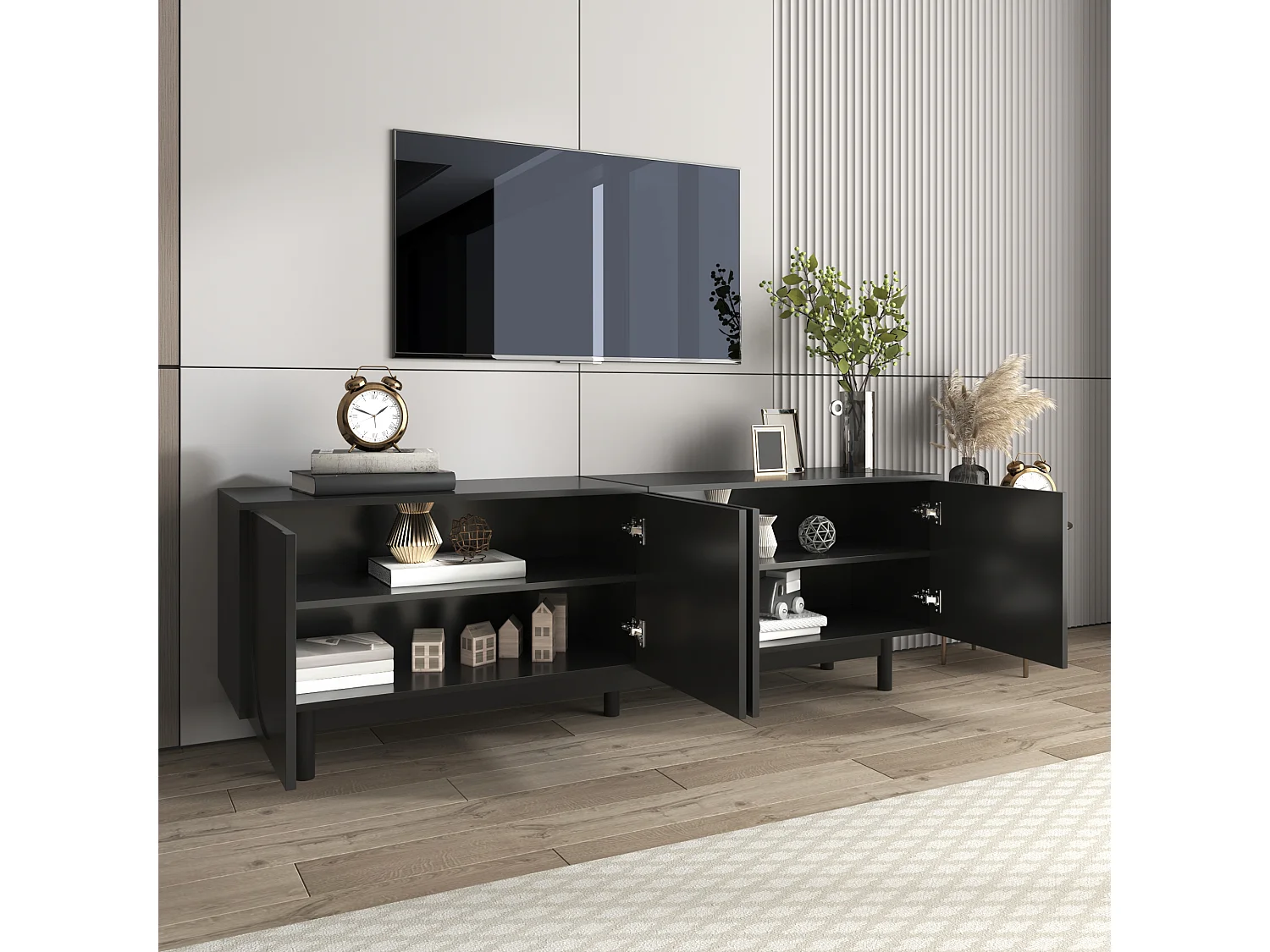 Modern TV stand - with adjustable shelves - particleboard - Black