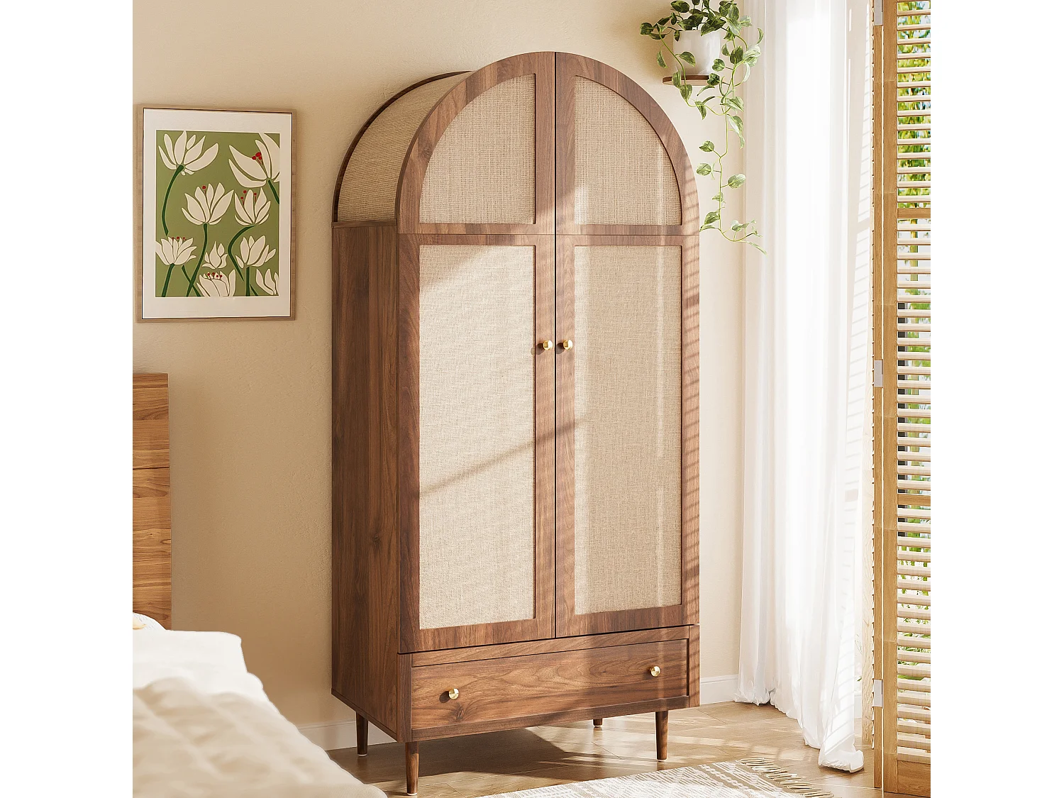 Wardrobe 79x50x175cm - 2 doors and 1 drawer - Walnut effect - MDF - Brown