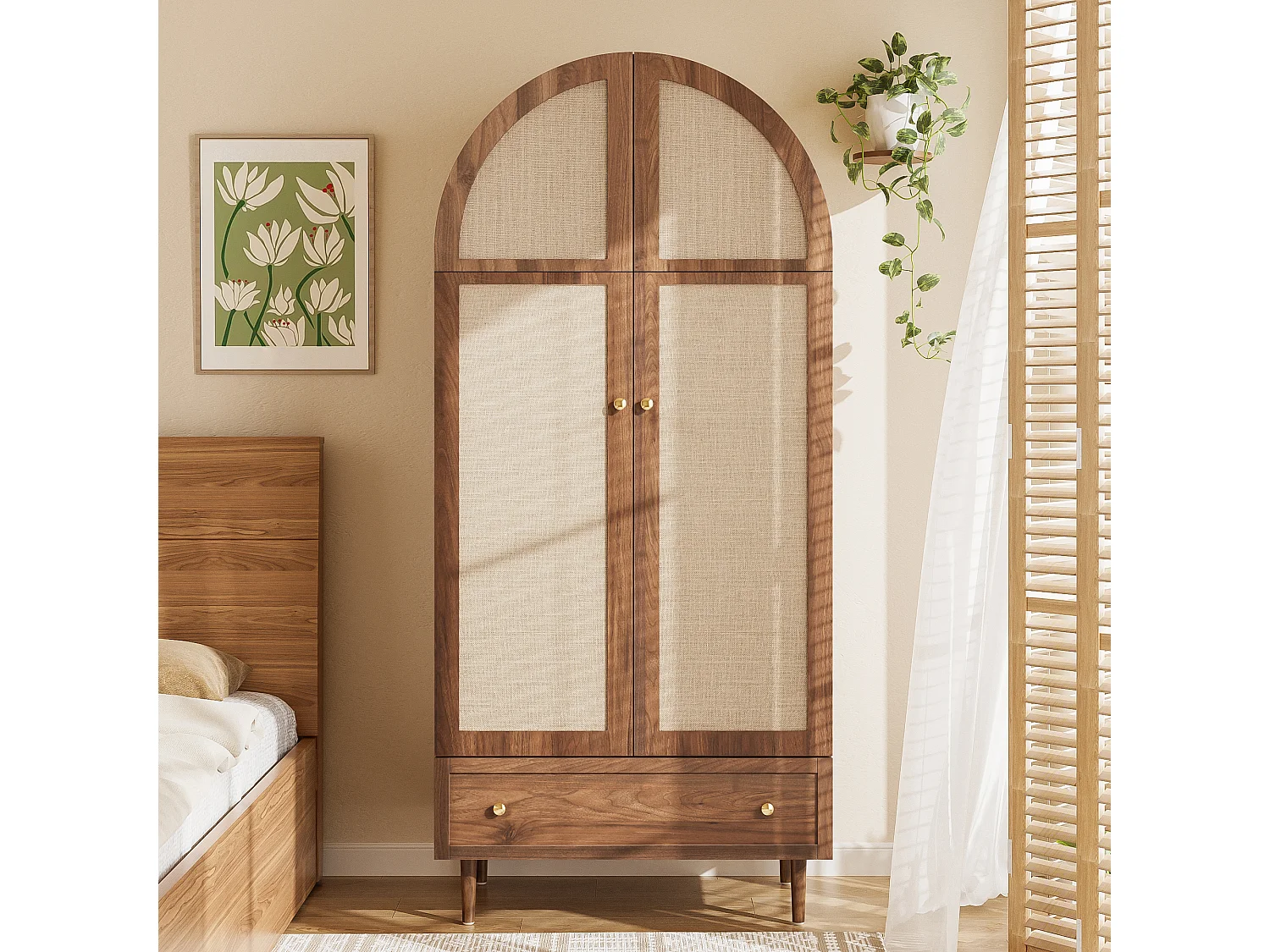 Wardrobe 79x50x175cm - 2 doors and 1 drawer - Walnut effect - MDF - Brown
