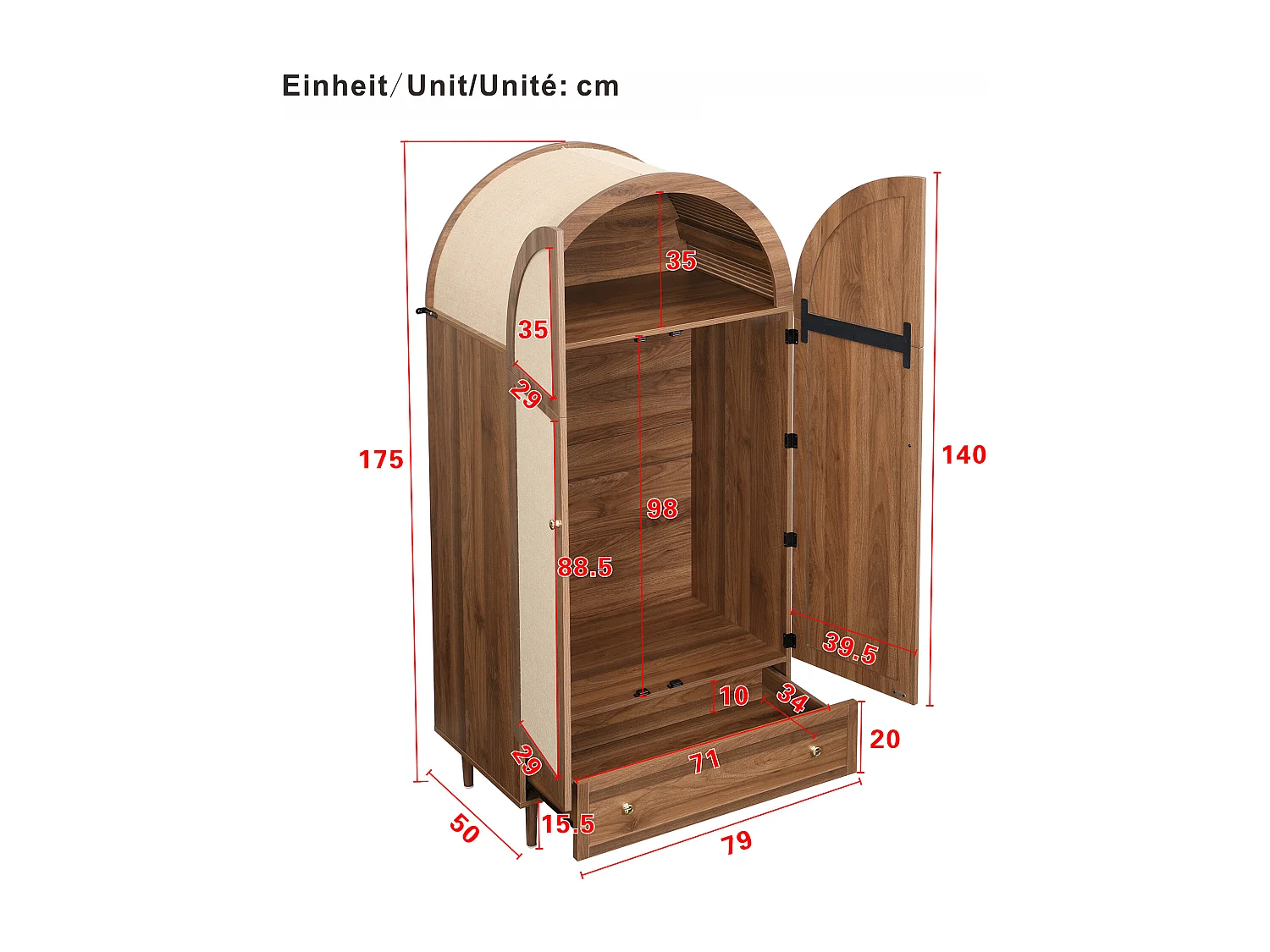 Wardrobe 79x50x175cm - 2 doors and 1 drawer - Walnut effect - MDF - Brown