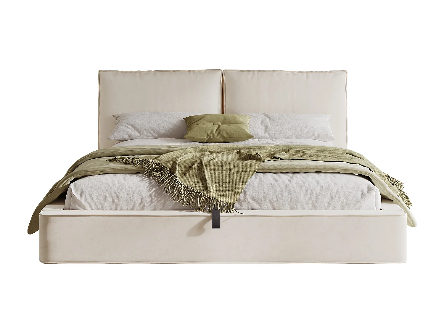 Lit coffre rembourré 180 x 200 cm - avec sommier à lattes - Velours - Beige (Matelas non inclus)