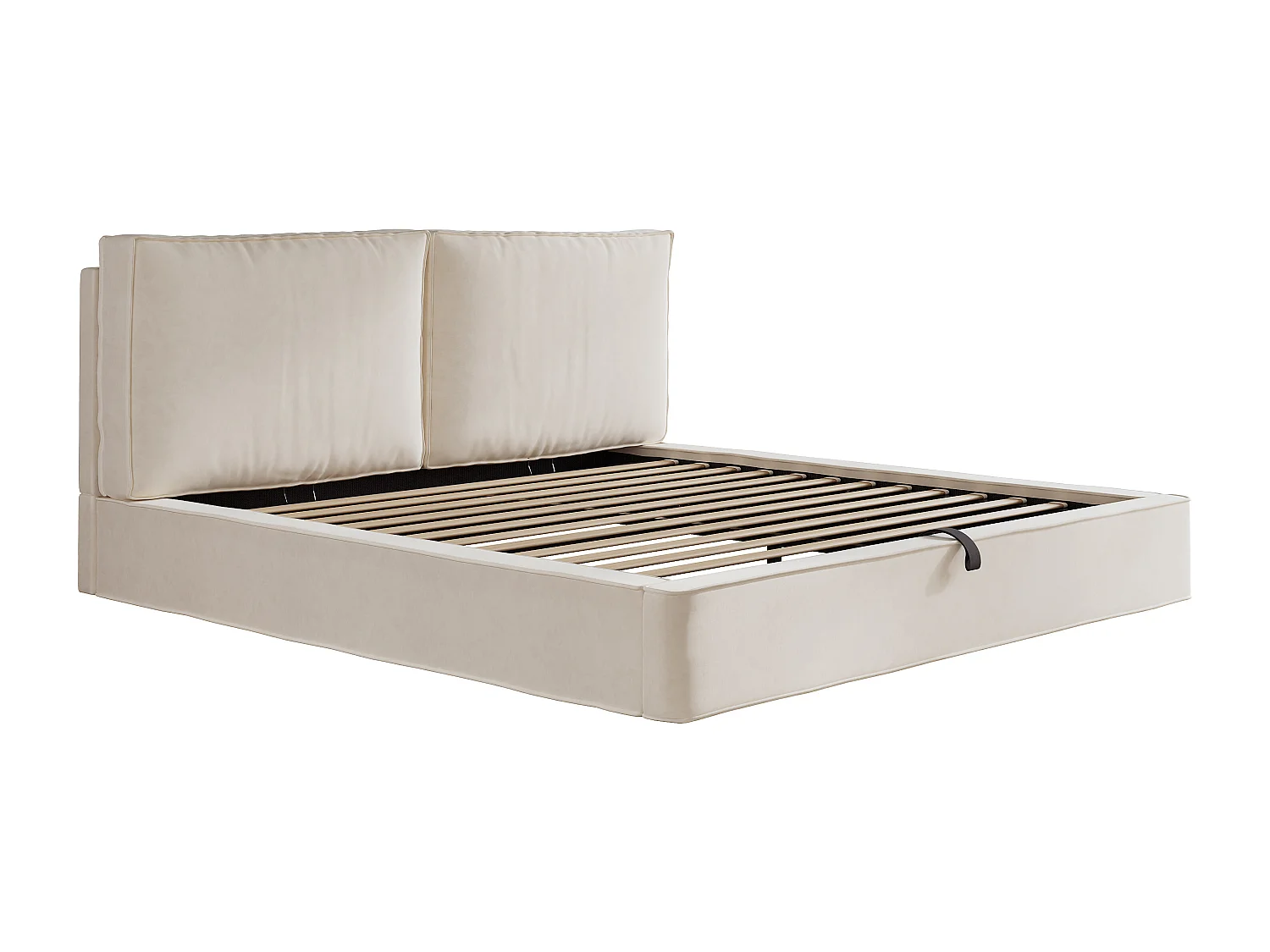 Lit coffre rembourré 180 x 200 cm - avec sommier à lattes - Velours - Beige (Matelas non inclus)