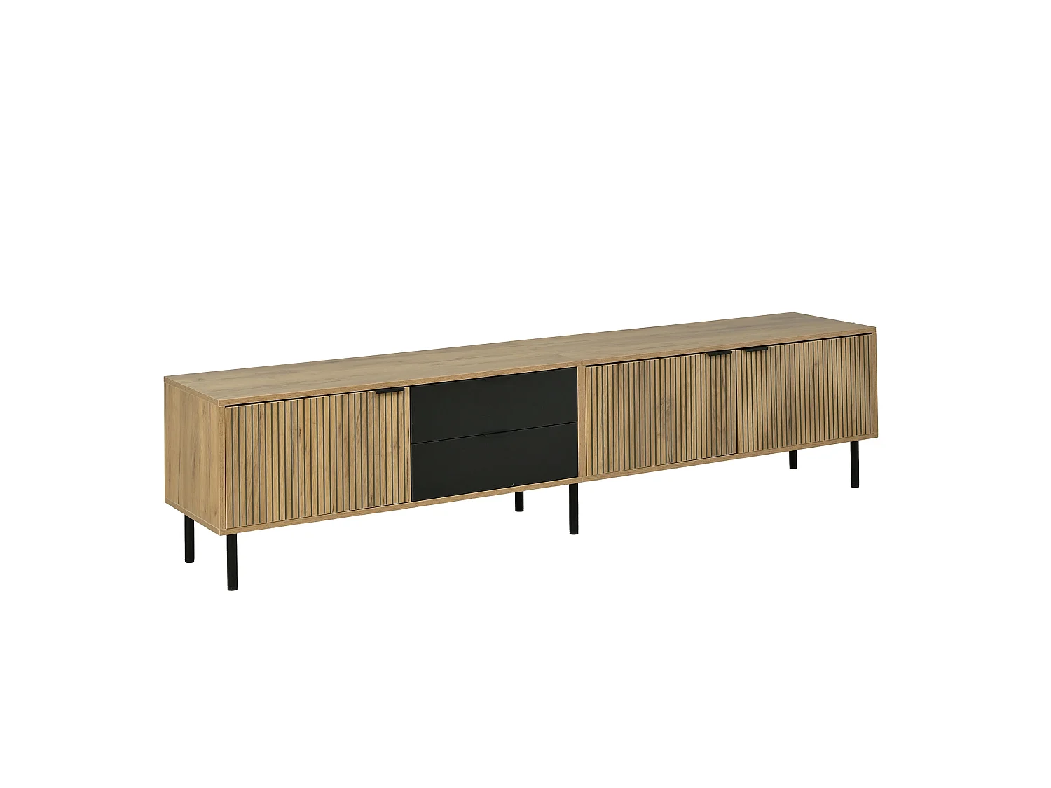Mobile TV moderno 208x40x48 cm - 3 ante e 2 cassetti - adatto per TV fino a 85 pollici - naturale + nero