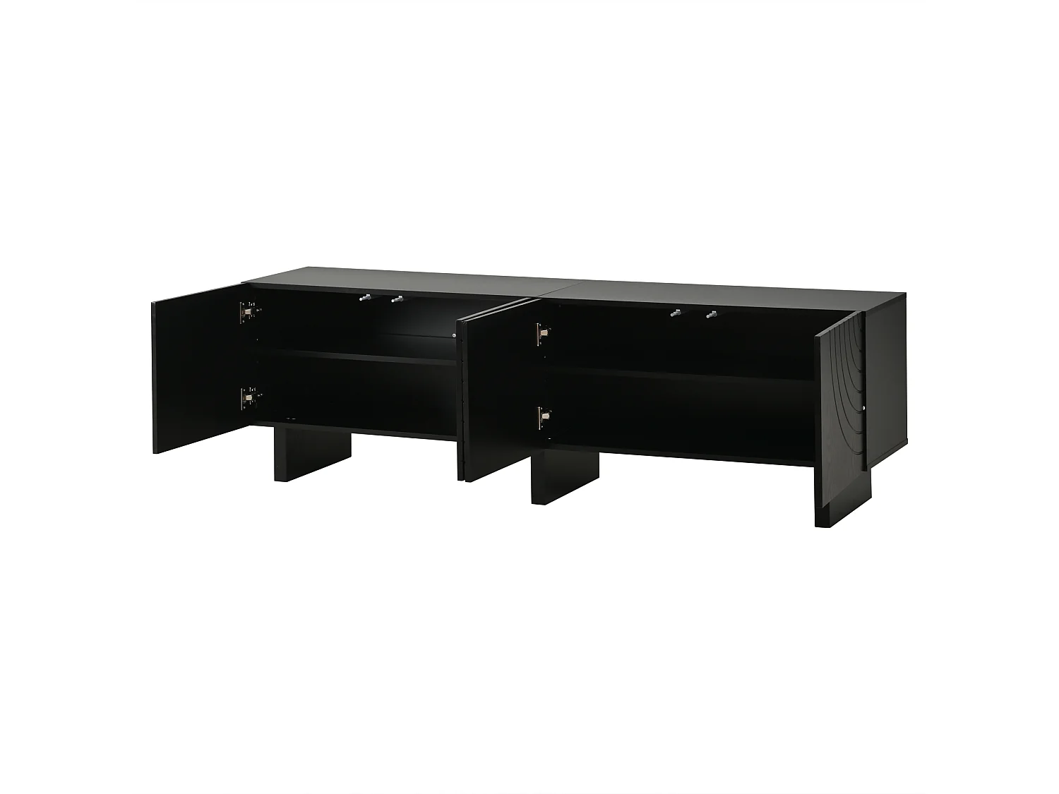 Meuble TV moderne 180x40x55 cm - avec 4 portes - Compatible TV jusqu'à 75 pouces - Panneaux de particules - Noir