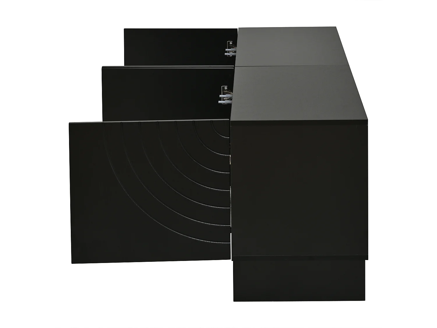 Meuble TV moderne 180x40x55 cm - avec 4 portes - Compatible TV jusqu'à 75 pouces - Panneaux de particules - Noir