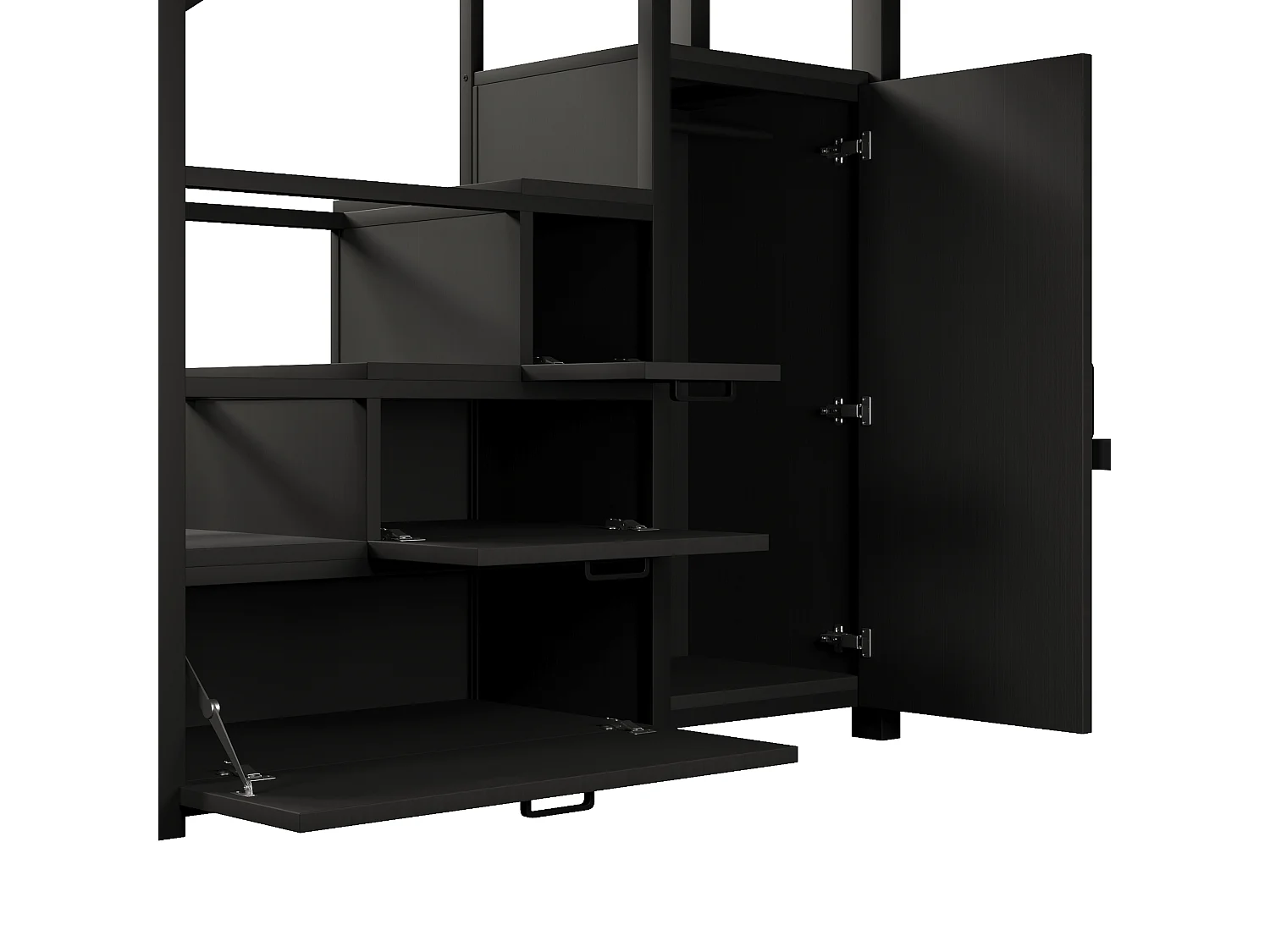 Cama loft em metal 140x200 cm - com arrumação e guarda-roupa - iluminação LED - escada com arrumação - preto (colchão não incluído)