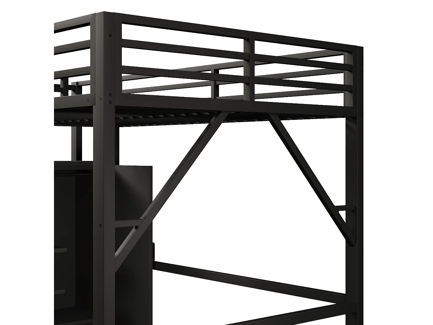 Cama loft em metal 140x200 cm - com arrumação e guarda-roupa - iluminação LED - escada com arrumação - preto (colchão não incluído)