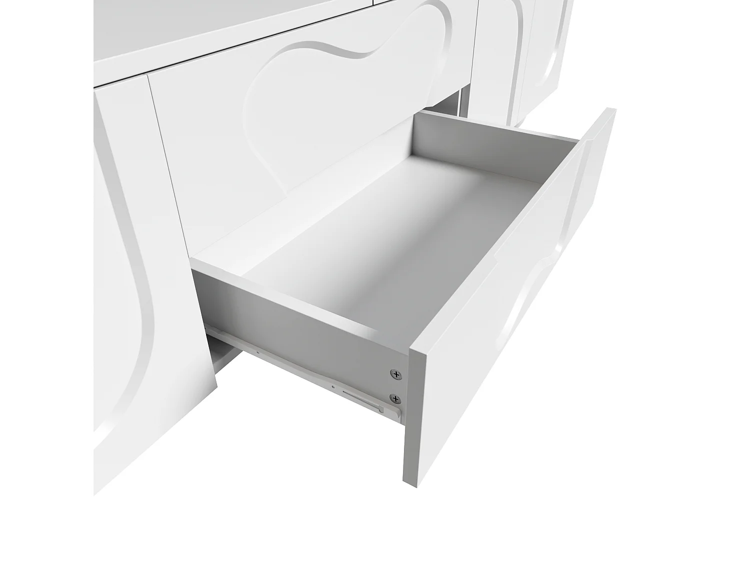 TV Stand 180x40x42 cm - 2 Drawers and 4 Doors - Solid Wood Legs - Particleboard - White