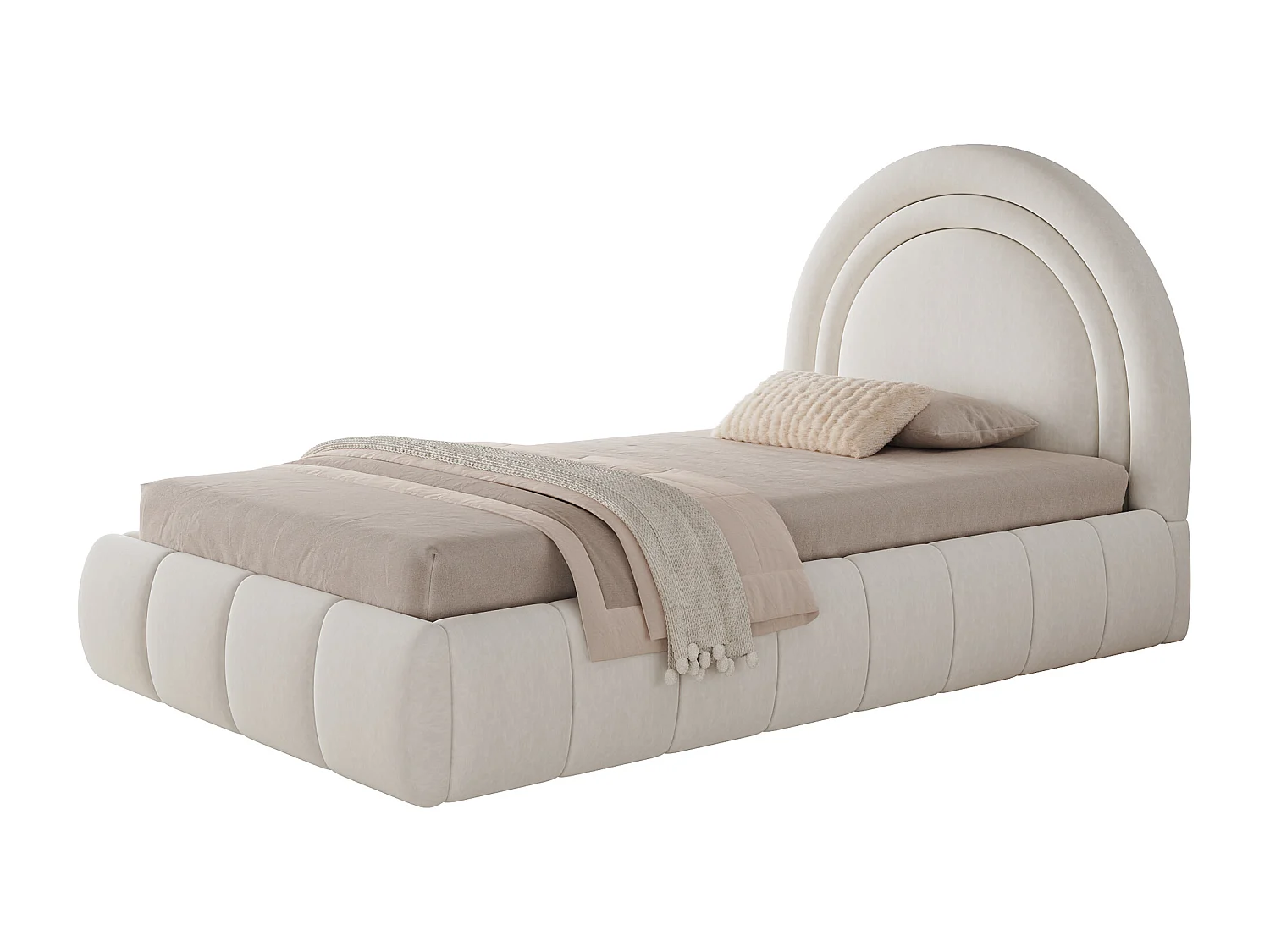 Lit coffre rembourré 90x200 cm - Lit enfant - Tissu velours - Sommier à lattes - Beige (sans matelas)