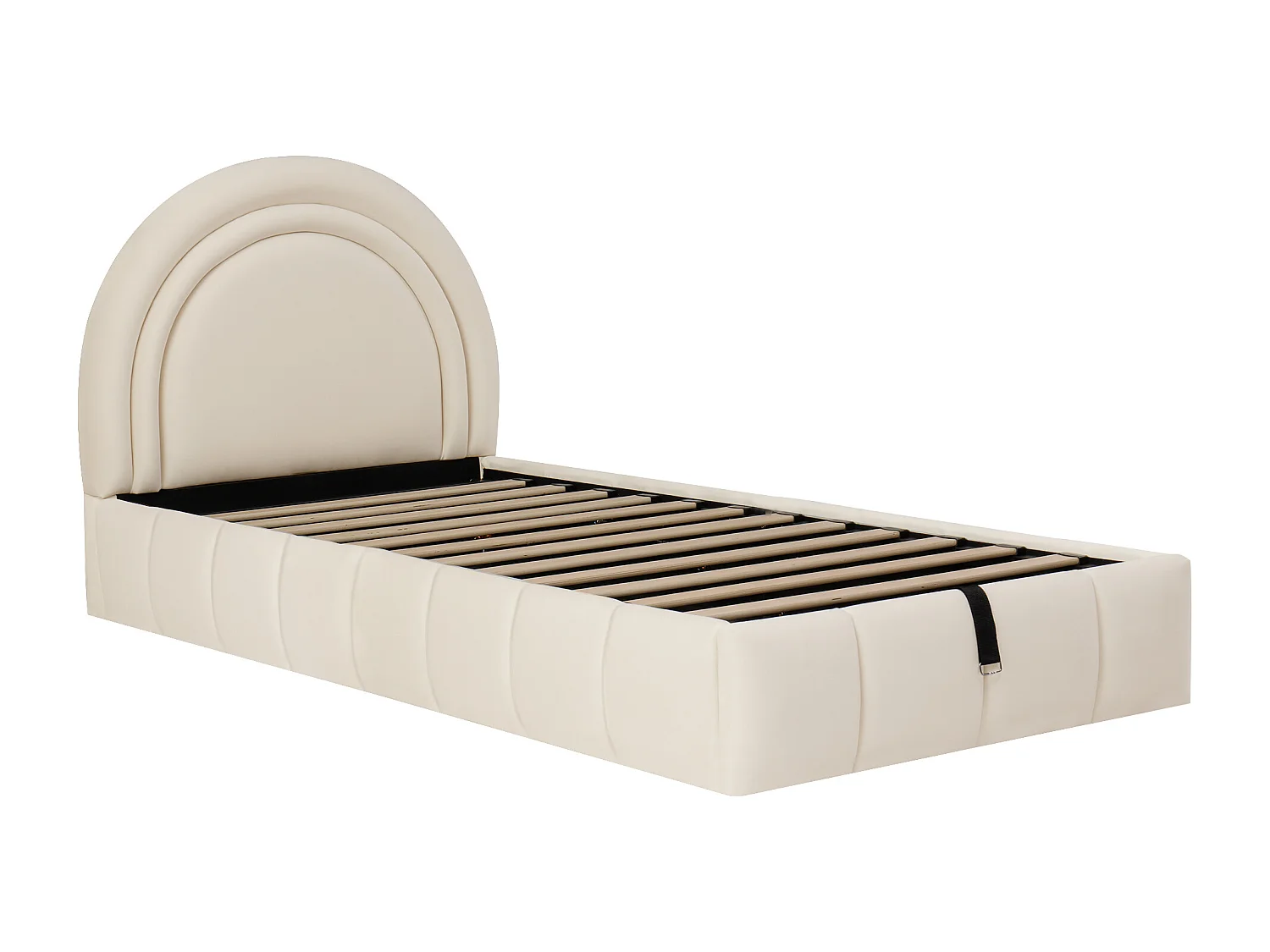 Lit coffre rembourré 90x200 cm - Lit enfant - Tissu velours - Sommier à lattes - Beige (sans matelas)