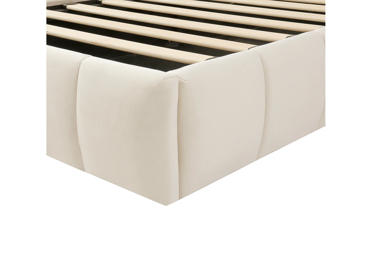 Lit coffre rembourré 90x200 cm - Lit enfant - Tissu velours - Sommier à lattes - Beige (sans matelas)
