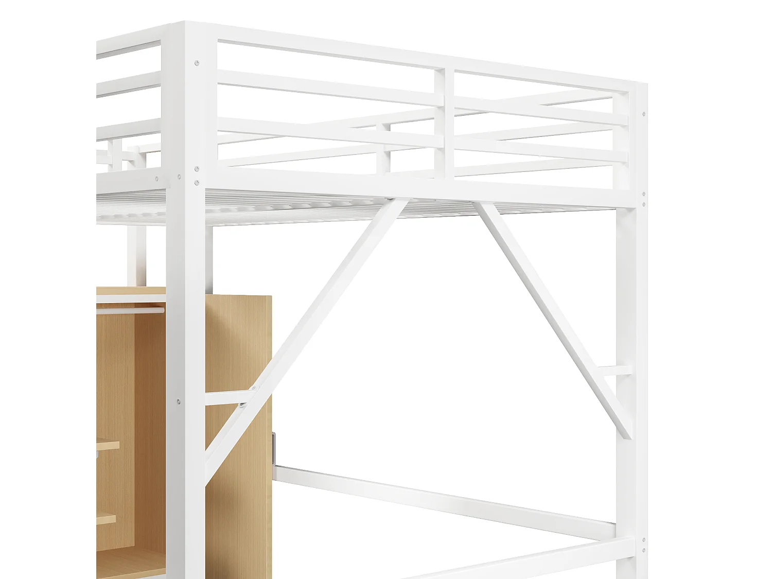 Cama loft em metal 140x200 cm - com arrumação e guarda-roupa - iluminação LED - escada com arrumação - branco (colchão não incluído)
