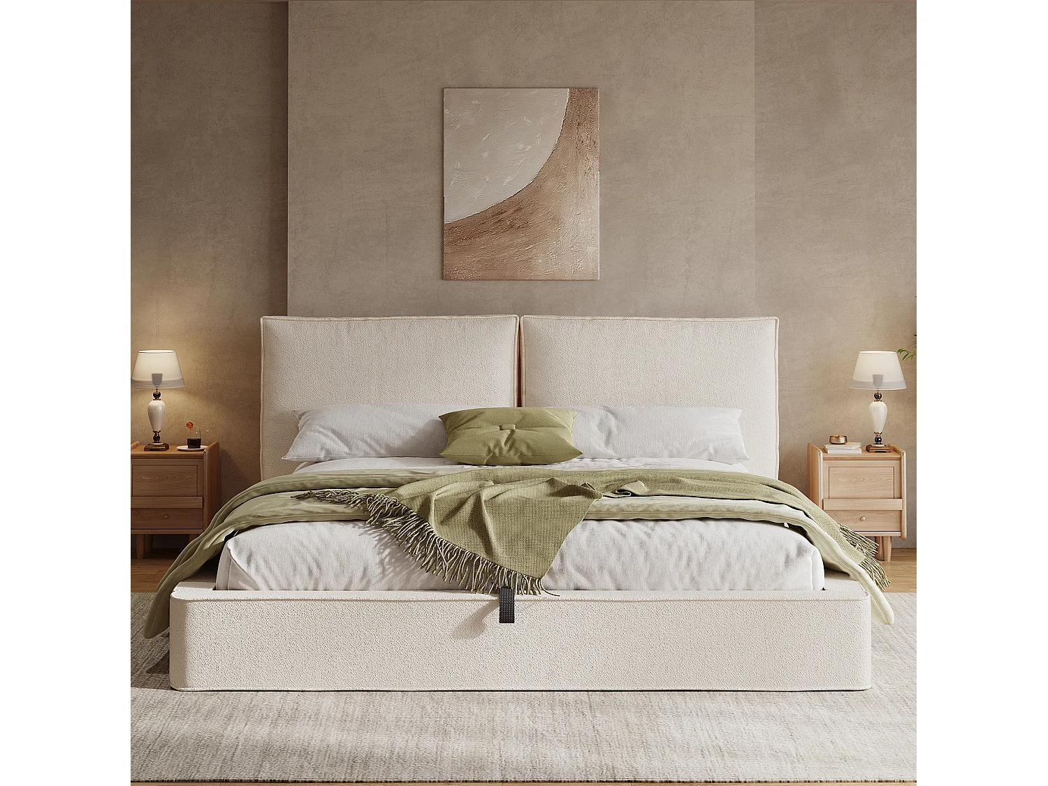Upholstered storage bed 180 x 200 cm - with slatted base - bouclé fabric - beige (without mattress)