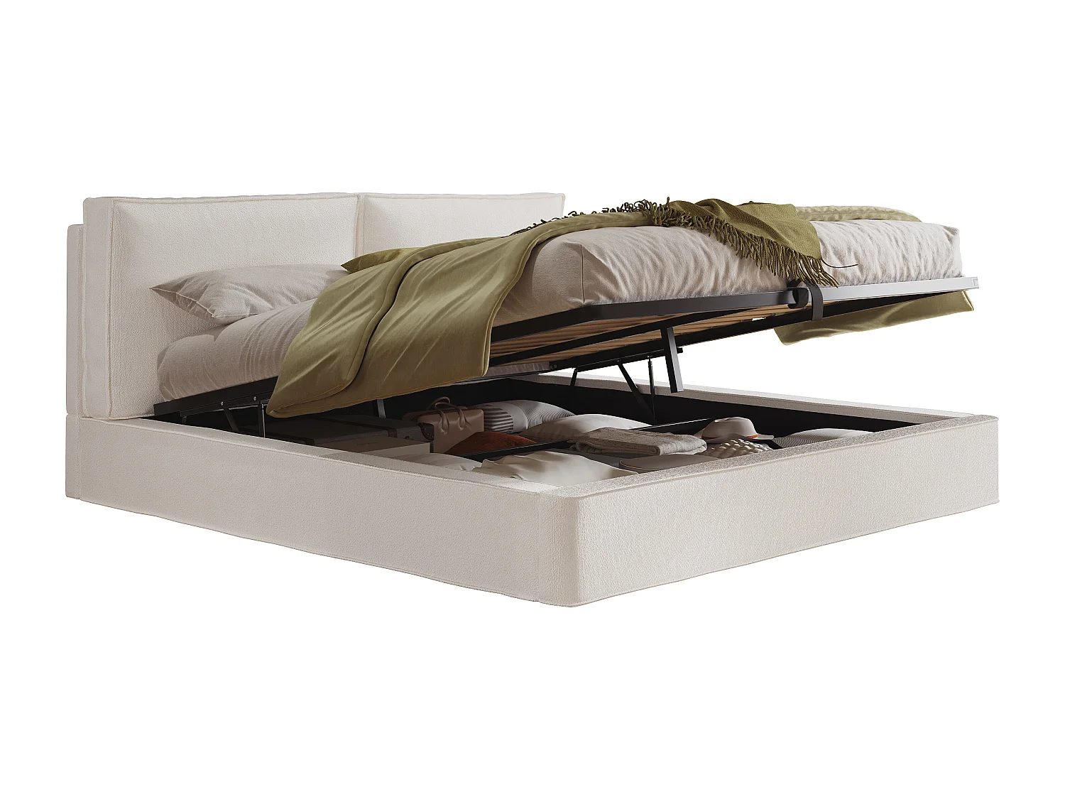 Upholstered storage bed 180 x 200 cm - with slatted base - bouclé fabric - beige (without mattress)