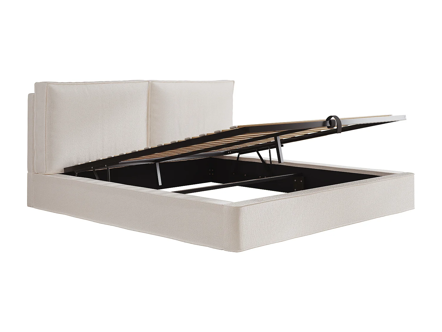 Upholstered storage bed 180 x 200 cm - with slatted base - bouclé fabric - beige (without mattress)