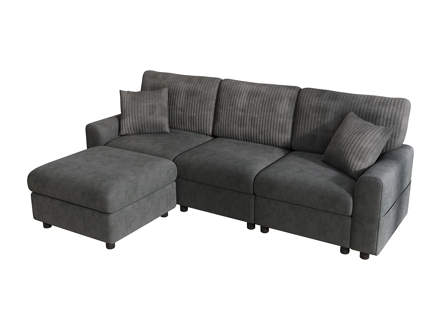 Nowoczesna sofa 3-osobowa - 223 x 146 x 84 cm - z 1 podnóżkiem + 2 poduszkami + USB + Type-C - welur - czarna