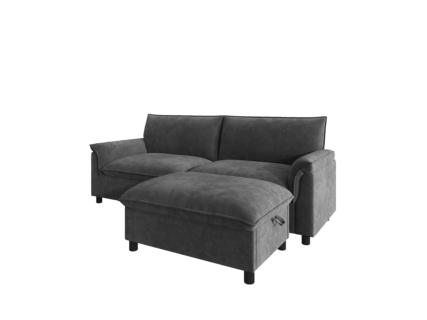Modern 2-seater sofa - 216 x 77 x 82 cm - with 1 removable storage footrest - velvet - grey