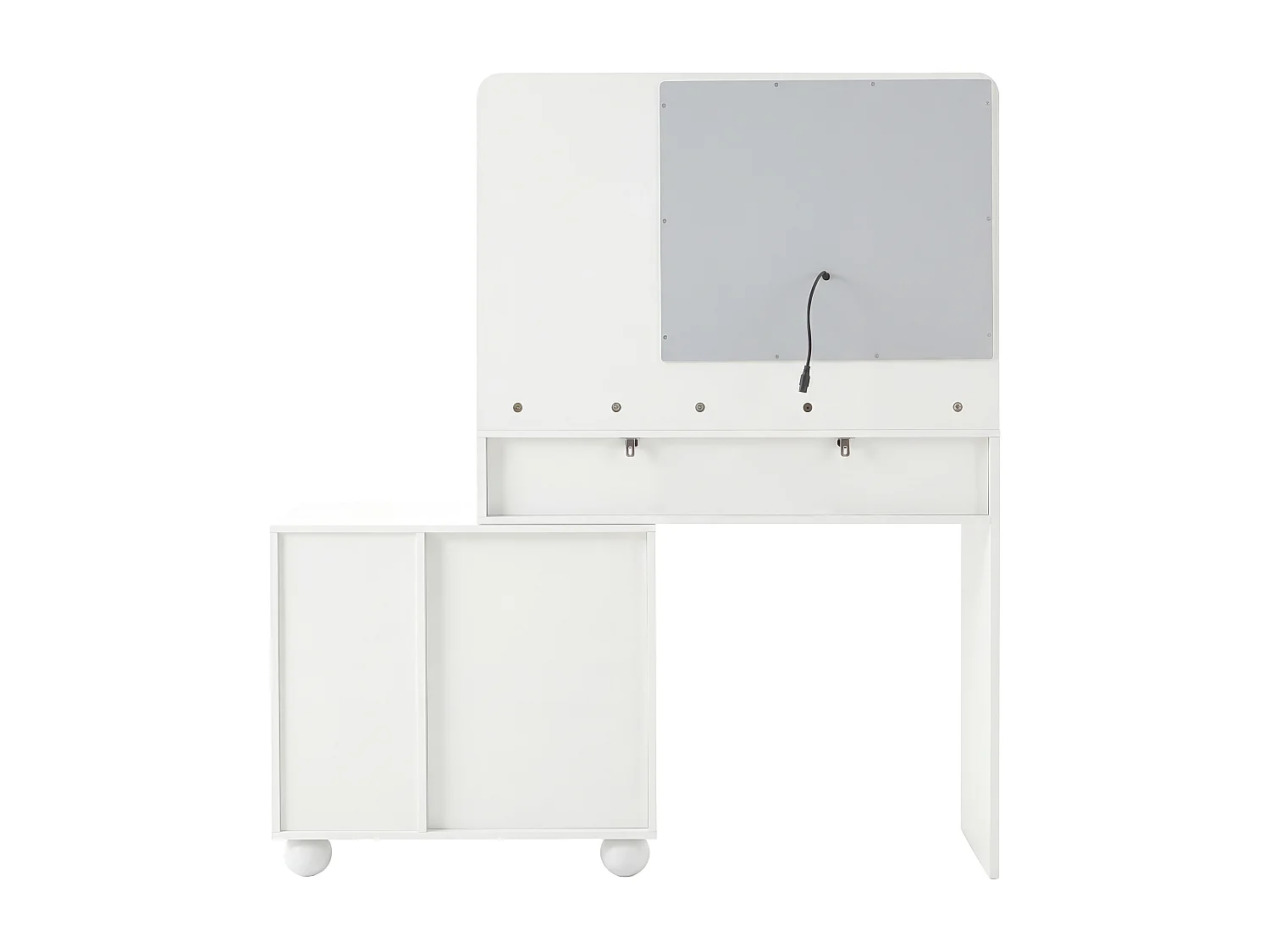 Moderne toiletbord - 80 x 39,8 x 127 cm - med LED'er + spejl + 5 skuffer + 1 dør + hylder - MDF - hvid
