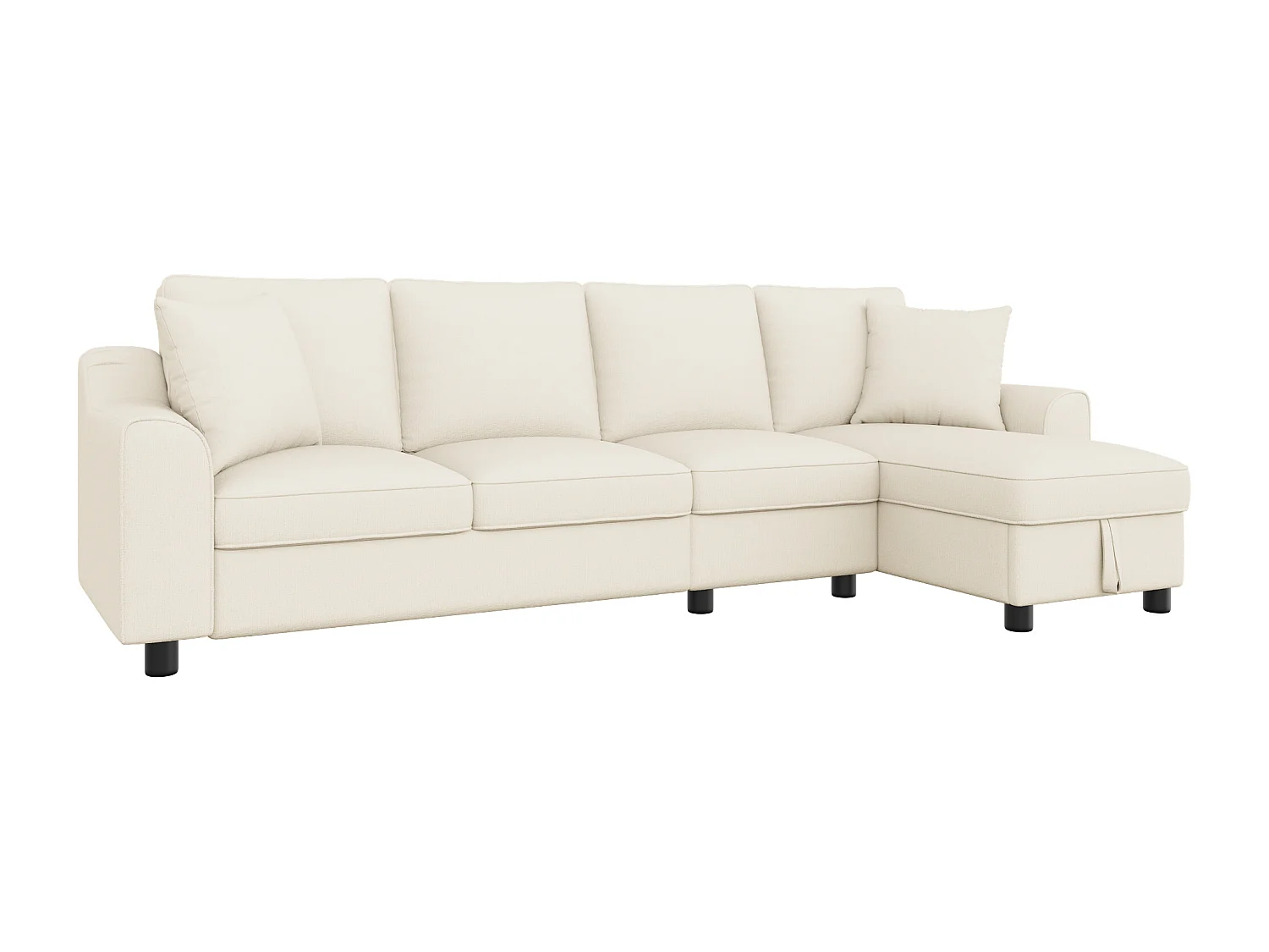 Canapé d'angle moderne 3 places - avec méridienne de rangement - dossier rabattable avec porte-gobelets - velours - beige