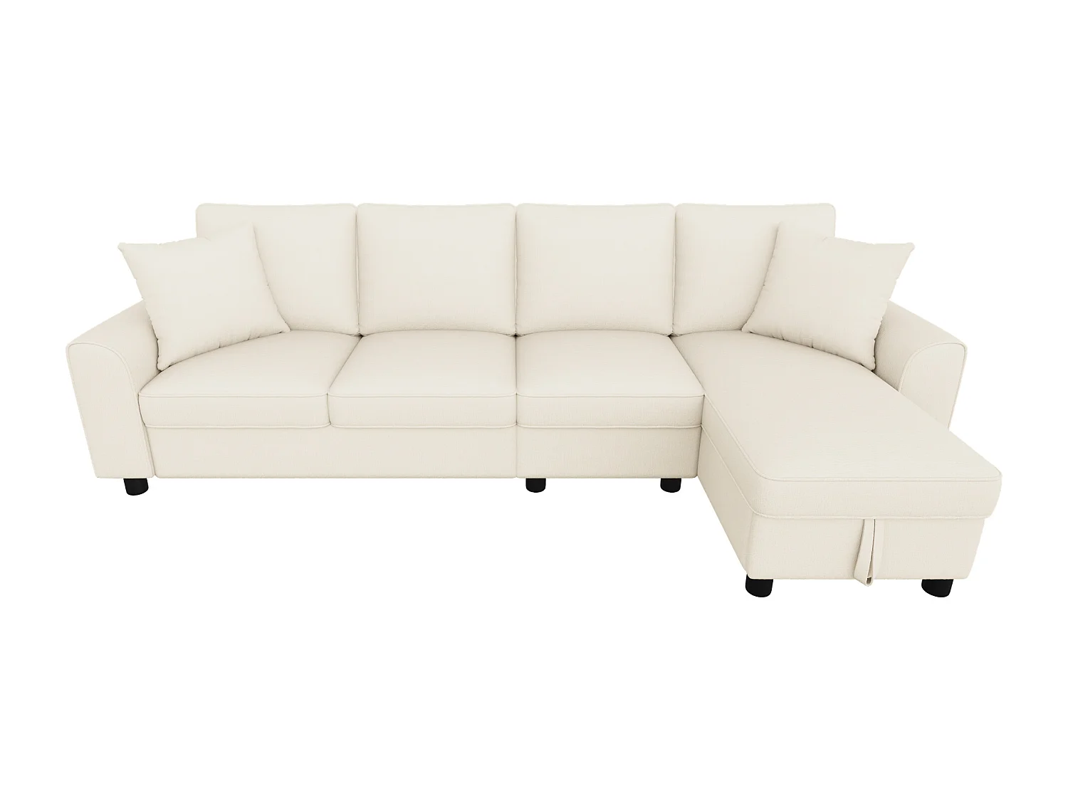 Canapé d'angle moderne 3 places - avec méridienne de rangement - dossier rabattable avec porte-gobelets - velours - beige