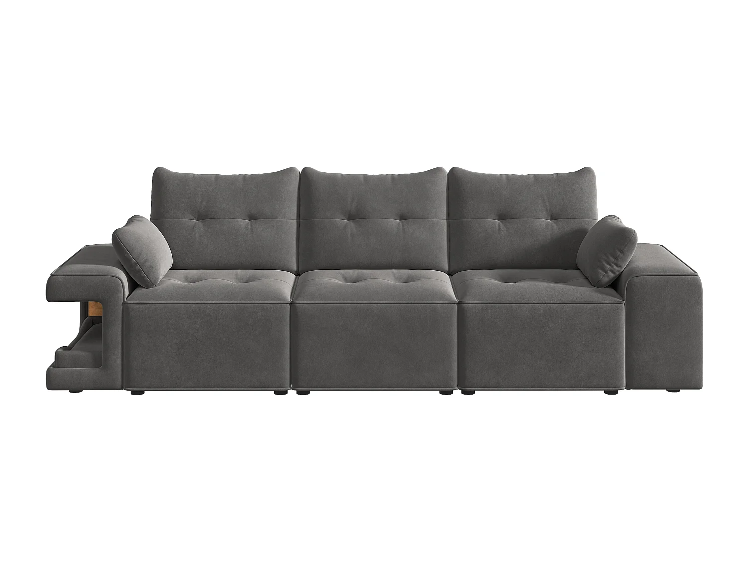 Canapé moderne 3 places - 229.5 x 78 x 84 cm - avec accoudoirs + rangement + espace pour animaux + 2 coussins - velours - gris