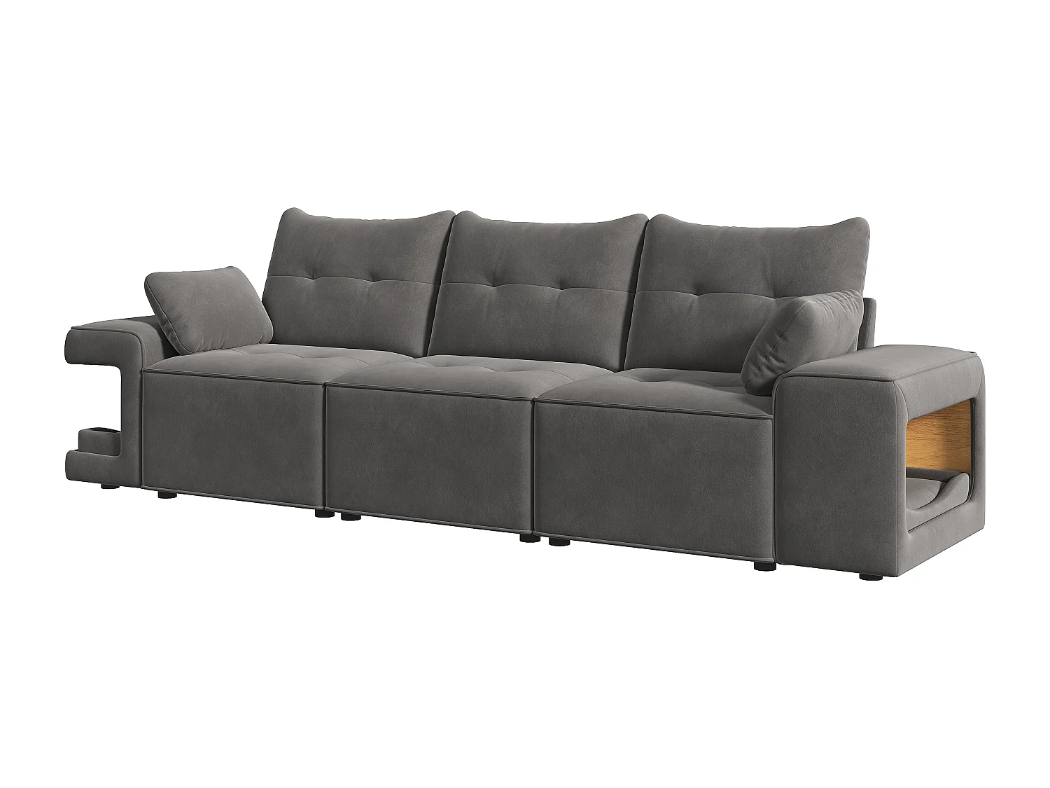 Canapé moderne 3 places - 229.5 x 78 x 84 cm - avec accoudoirs + rangement + espace pour animaux + 2 coussins - velours - gris