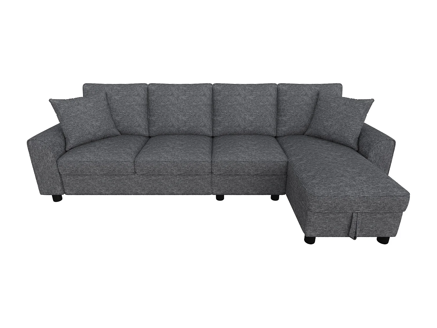 Canapé d'angle moderne 3 places - avec méridienne de rangement - dossier rabattable avec porte-gobelets - velours - gris