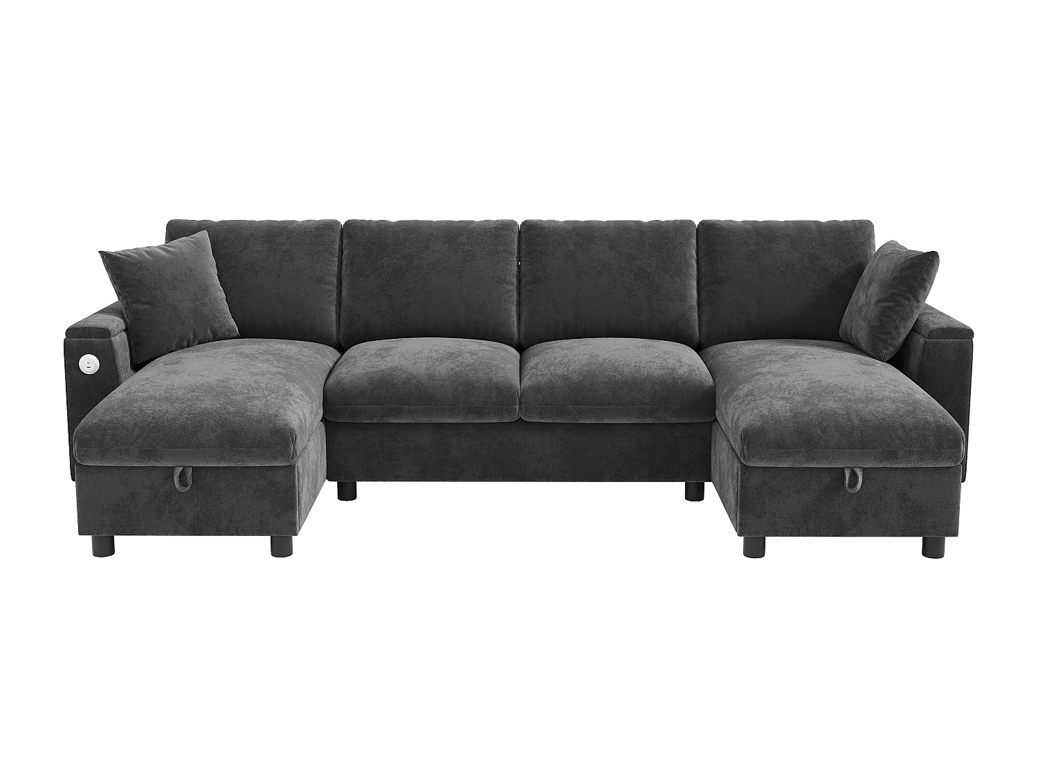 Canapé moderne en forme de U 4 places - 284 x 135 x 84 cm - avec 2 méridienne de rangement + USB - velours - gris