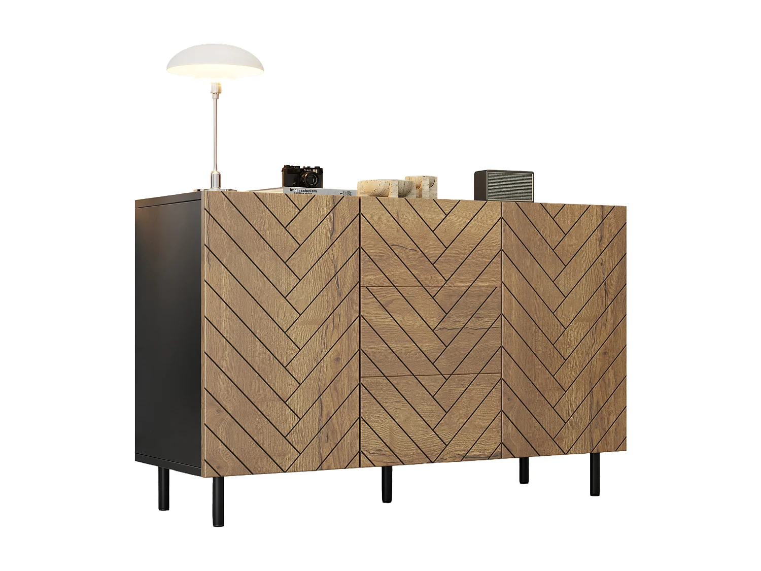 Modern dressoir voor de woonkamer - 120 x 40 x 76 cm - met 3 lades + 2 deuren - spaanplaat - naturel
