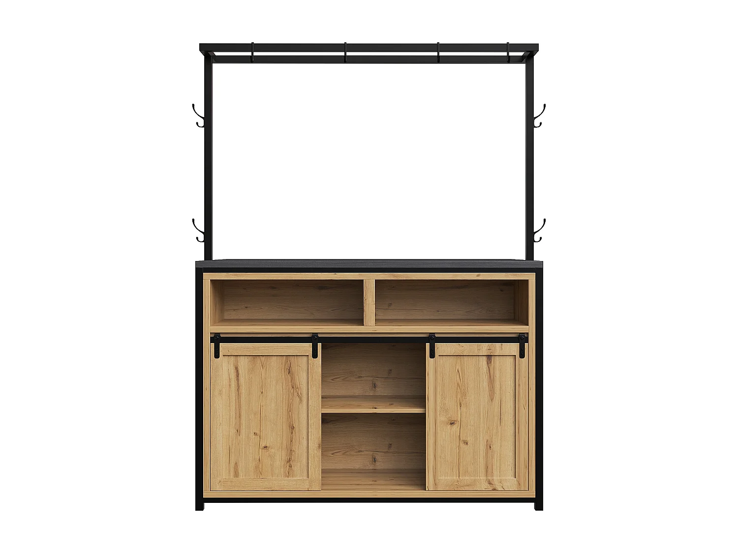 Îlot central avec plan de travail - 107 x 62 x 183 cm - avec étagère + portes coulissantes - MDF + métal - naturel