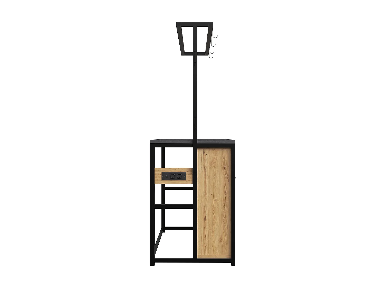 Îlot central avec plan de travail - 107 x 62 x 183 cm - avec étagère + portes coulissantes - MDF + métal - naturel