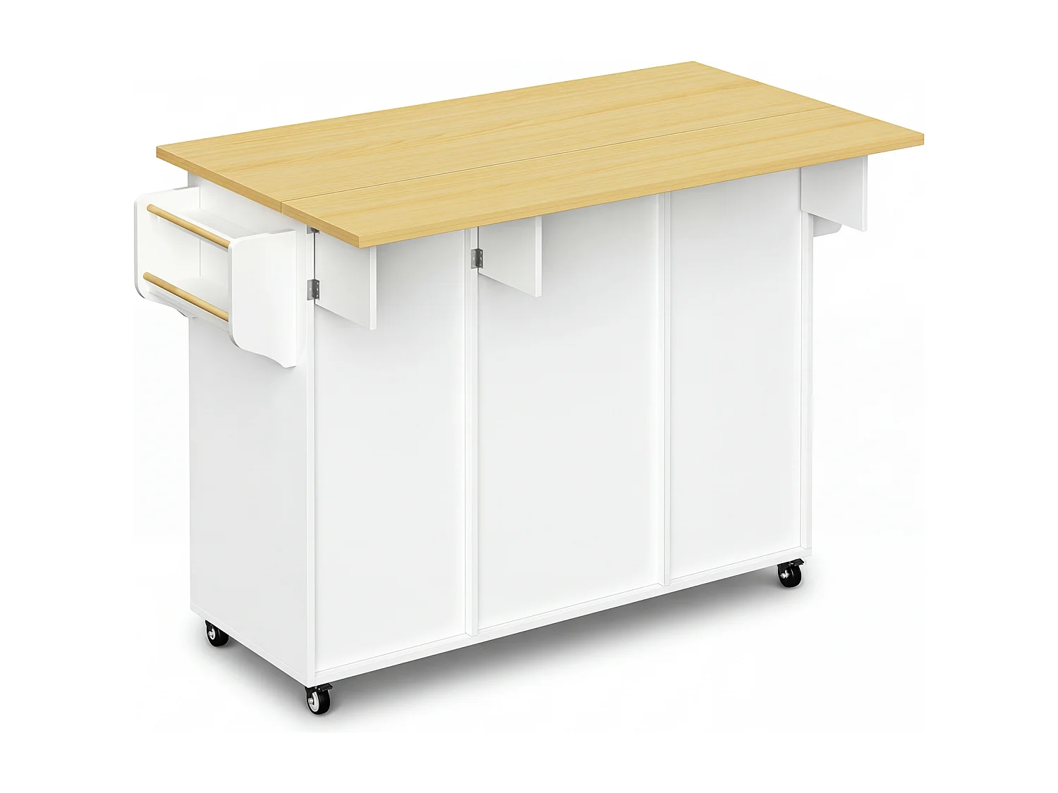 Ilha de cozinha móvel - 120 x 45/70 x 92 cm - com bancada dobrável + 2 gavetas + portas - MDF - branco + natural
