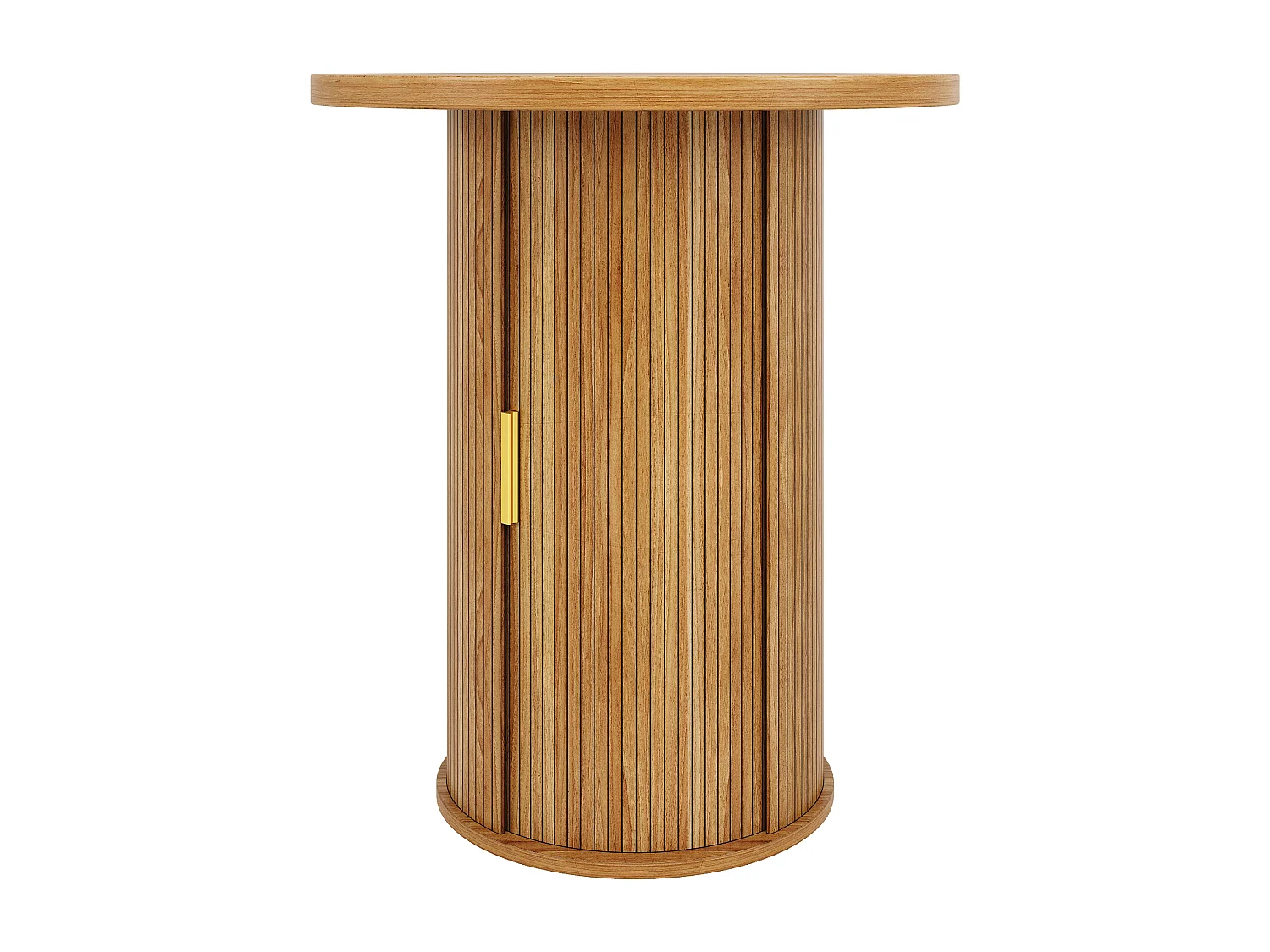 Ronde bartafel - 60 x 60 x 91 cm - met schuifdeur + planken - houtlook - MDF + metaal - naturel