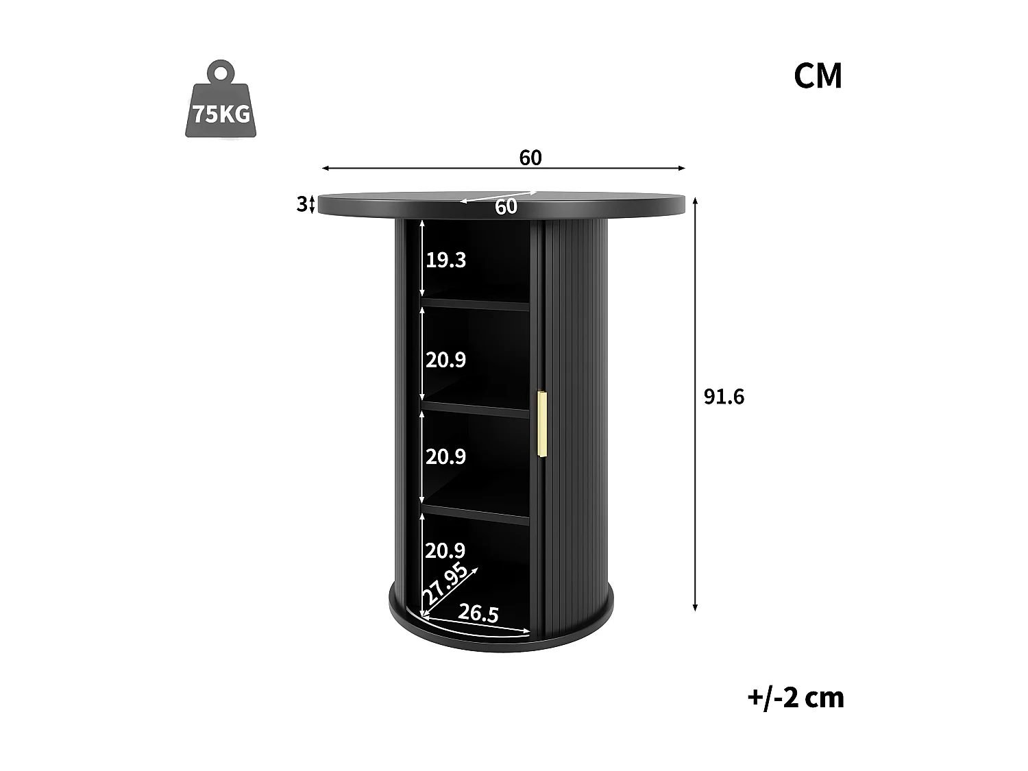 3-teiliges Bartisch- und Barhocker-Set – Tisch mit Ablagefläche + 2 ergonomische Barhocker – MDF + Metall – schwarz