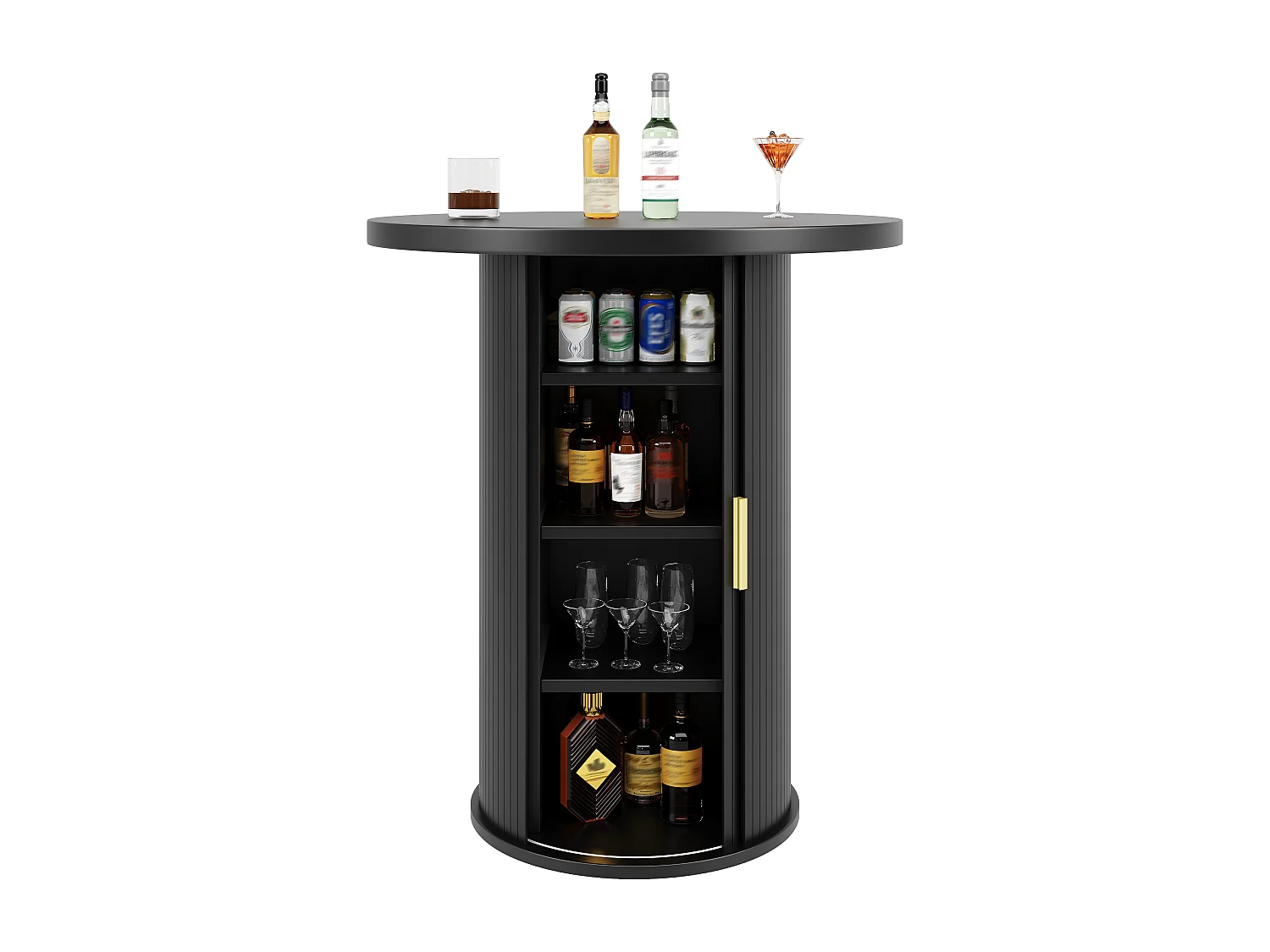 3-teiliges Bartisch- und Barhocker-Set – Tisch mit Ablagefläche + 2 ergonomische Barhocker – MDF + Metall – schwarz
