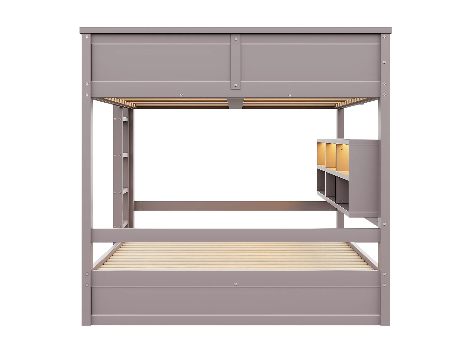 Kinder-Etagenbett – 2 x 160 x 200 cm – mit Ablagefächern und LEDs – MDF – braun
