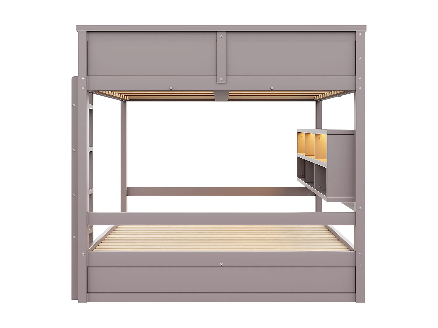 Kinder-Etagenbett – 2 x 160 x 200 cm – mit Ablagefächern und LEDs – MDF – braun