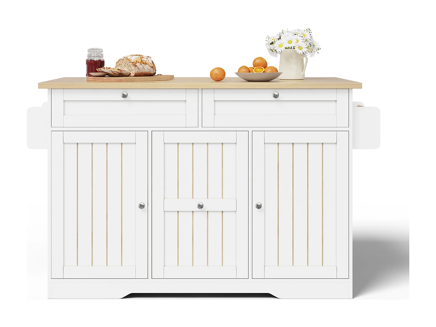 Verplaatsbaar keukeneiland - 120 x 45/70 x 92 cm - met inklapbaar werkblad + deuren + lades - MDF - wit