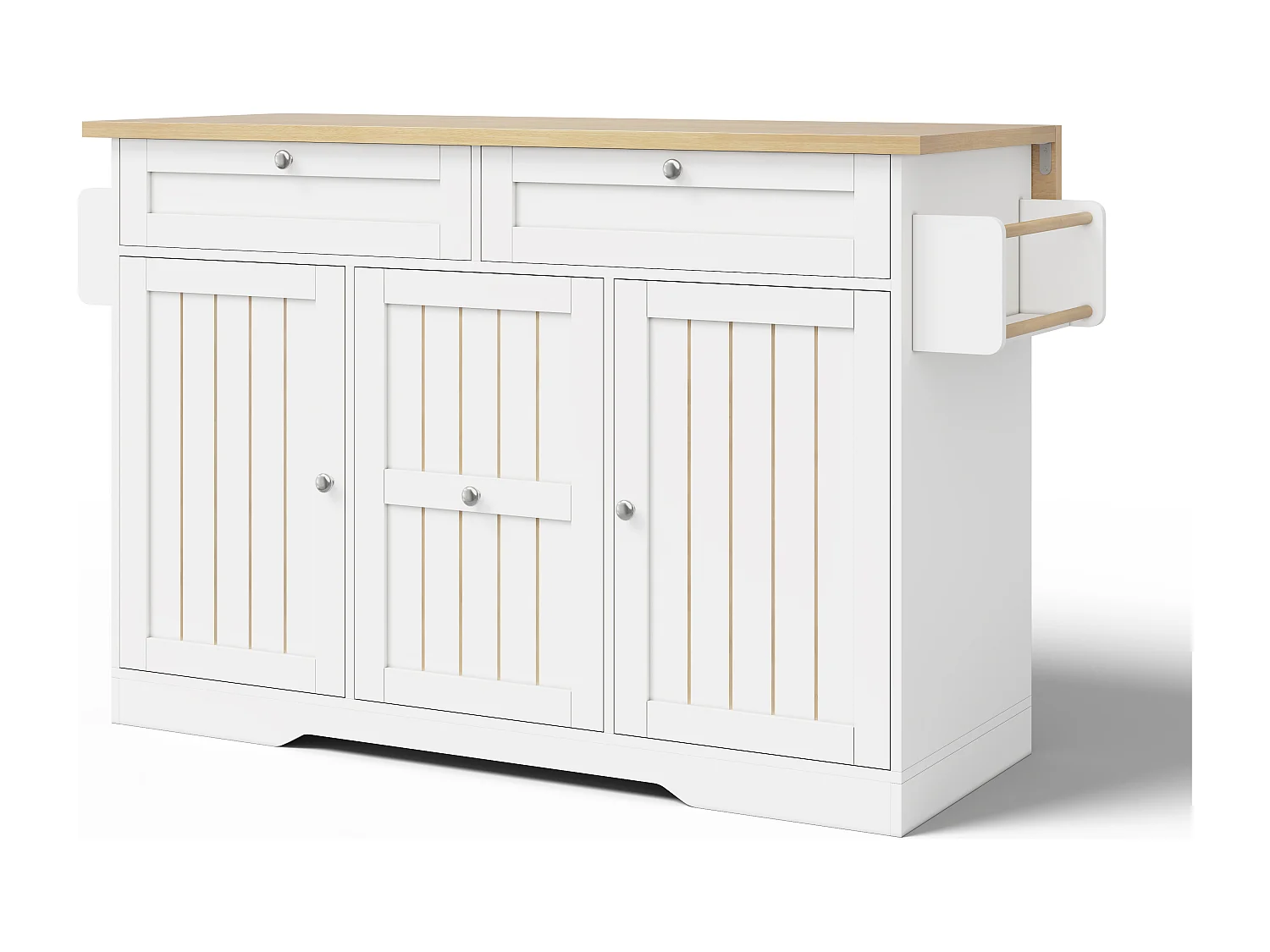 Verplaatsbaar keukeneiland - 120 x 45/70 x 92 cm - met inklapbaar werkblad + deuren + lades - MDF - wit