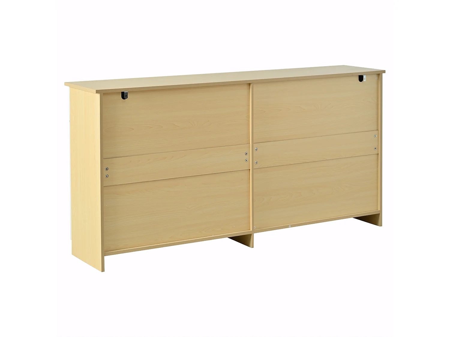 Nowoczesna komoda - 160 x 35 x 80 cm - z 4 szufladami + 4 drzwiami + 8 metalowymi uchwytami - MDF - biała + naturalna
