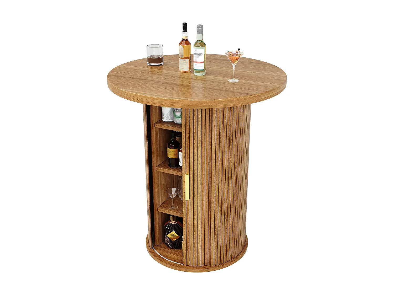 3-delige bartafel- en barkrukkenset - tafel met opbergruimte + 2 ergonomische barkrukken - MDF + metaal - naturel