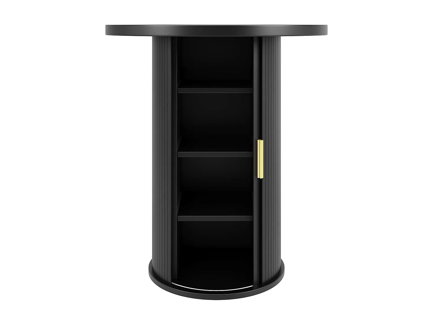 Table de bar ronde - 60 x 60 x 91 cm - avec porte coulissantes + étagères - aspect bois - MDF + métal - noir