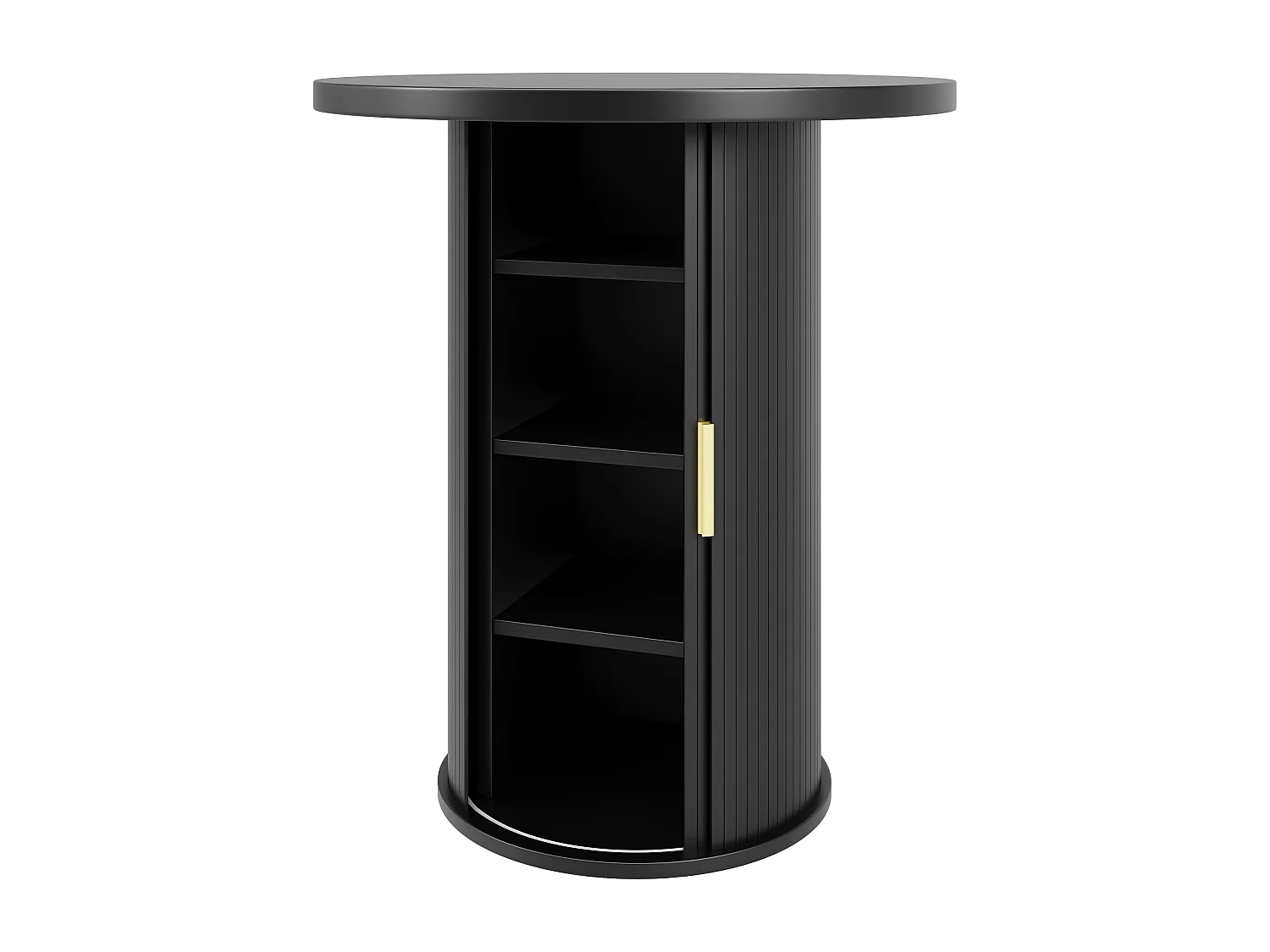 Table de bar ronde - 60 x 60 x 91 cm - avec porte coulissantes + étagères - aspect bois - MDF + métal - noir